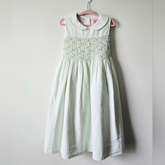 Other - Green & White Serrsucker Smocked Dress